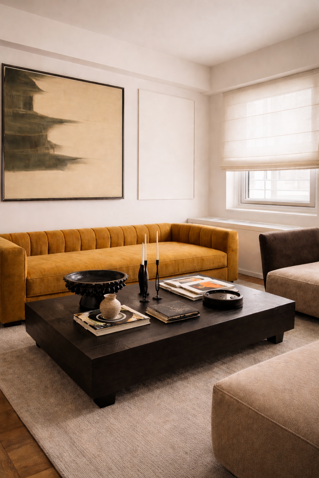 Full-service interior design by DreamRose Design, 200 East 63rd Street Upper East Side Manhattan open-concept living and dining room